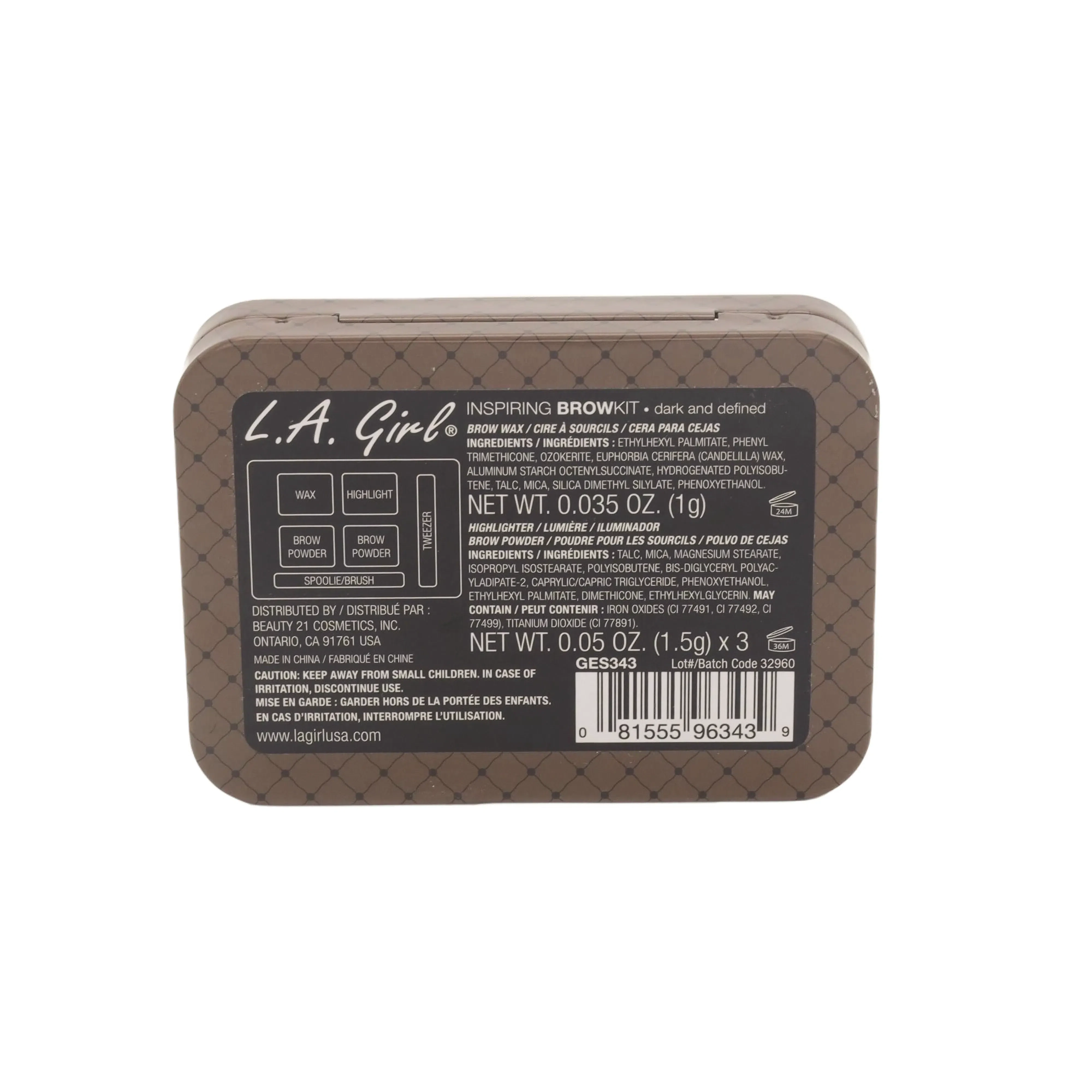 L.A.Girl Inspiring Brow Kit Dark 4.50 гр Qosh uchun tenlar Хитой